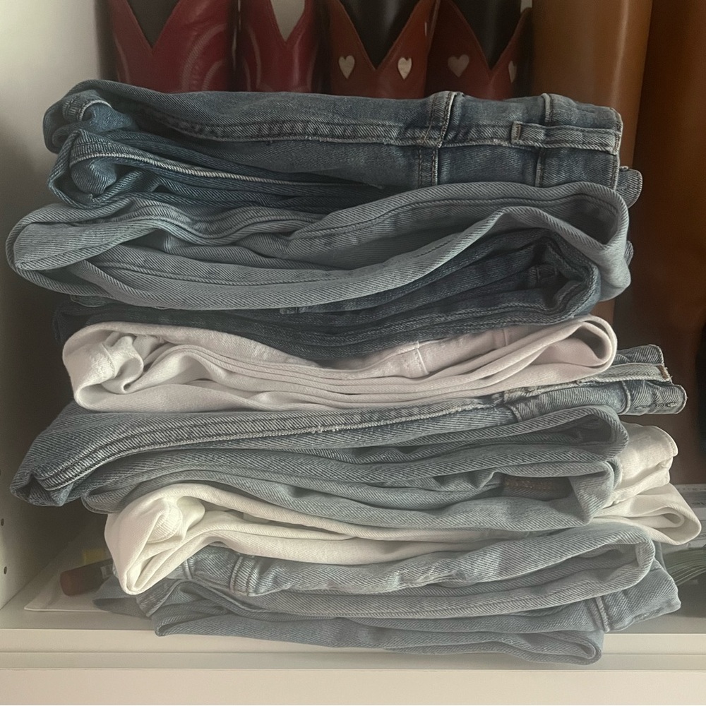 Blue and White Denim Jeans with Classic Weave